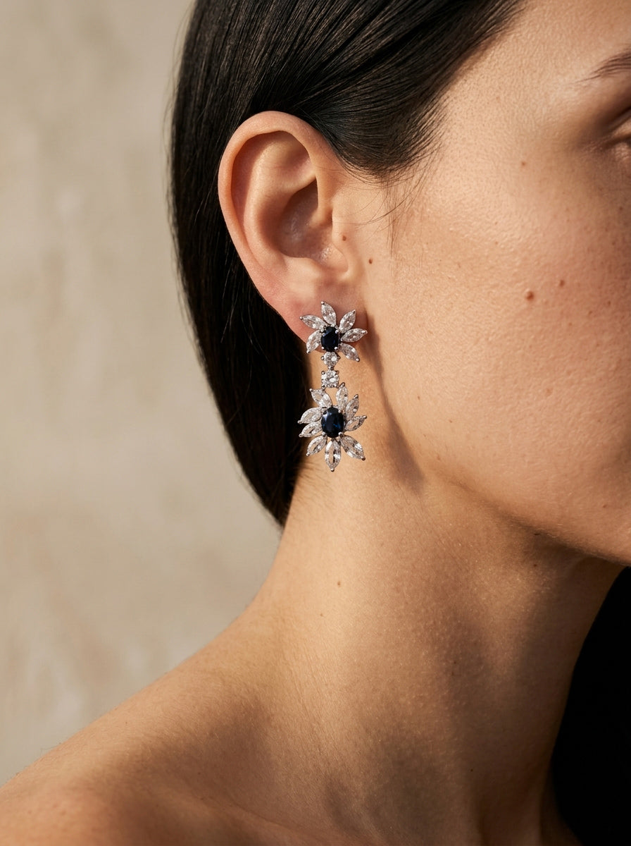 Brinco Marilia com Safiras Azuis