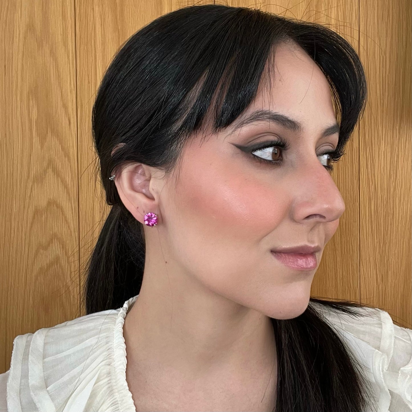 Brinco Solitário Rosa 10mm