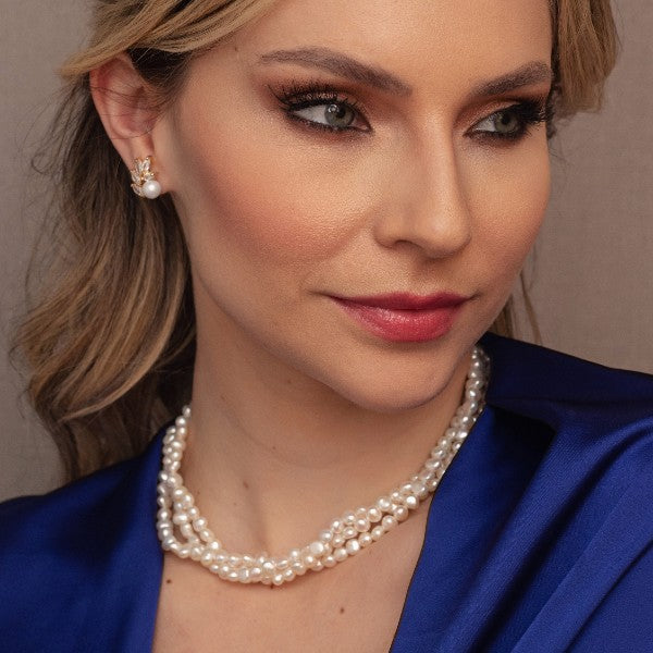 Colar Triplo de Pérolas Freshwater Naturais