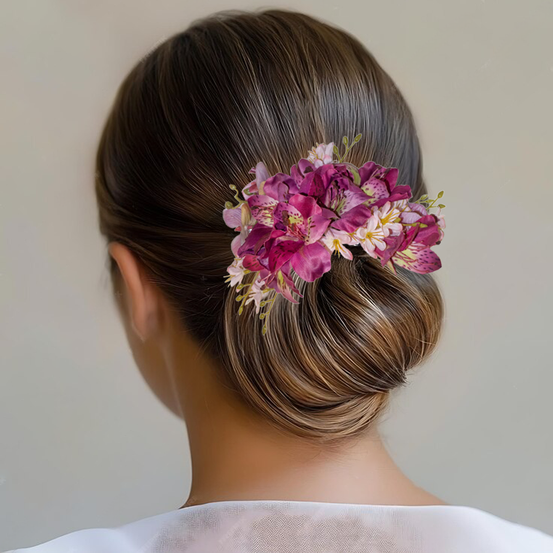 Pente Composição de Orquídeas e Flores de Cerejeira Pink