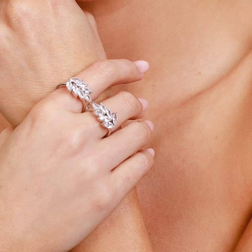 Anel Dois Dedos Folhas de Navetes