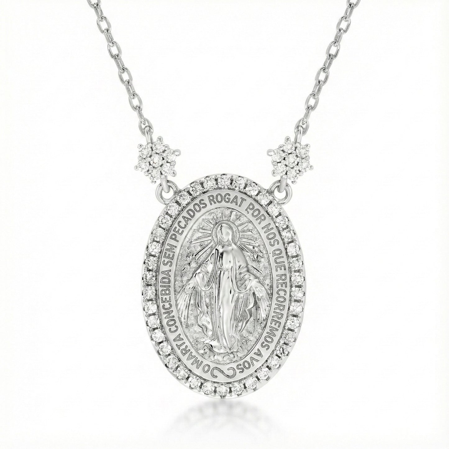 Colar N. Sra. das Graças com Moissanitas e Rosetinhas