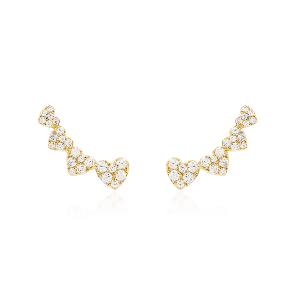 Brinco Earcuff Corações Pavê