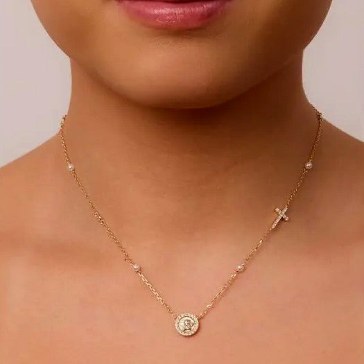 Colar Anjo da Guarda com Pérolas e Pontos de Luz