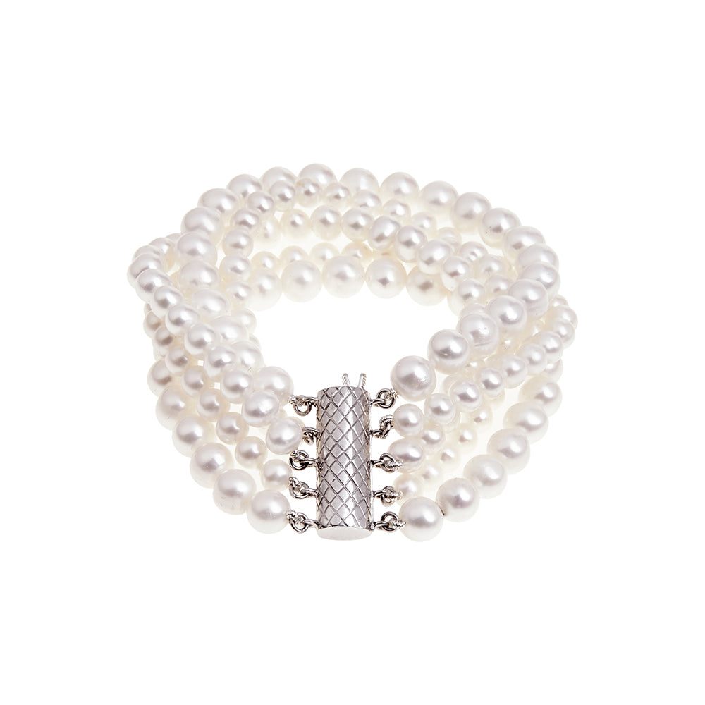 Pulseira 5 Fios de Pérolas Naturais