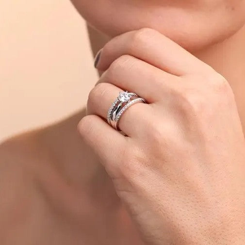 Trio de Alianças -  Solitário com 2 Meia Alianças