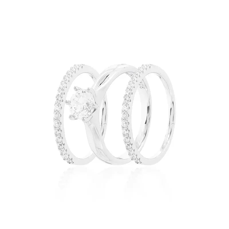 Trio de Alianças -  Solitário com 2 Meia Alianças