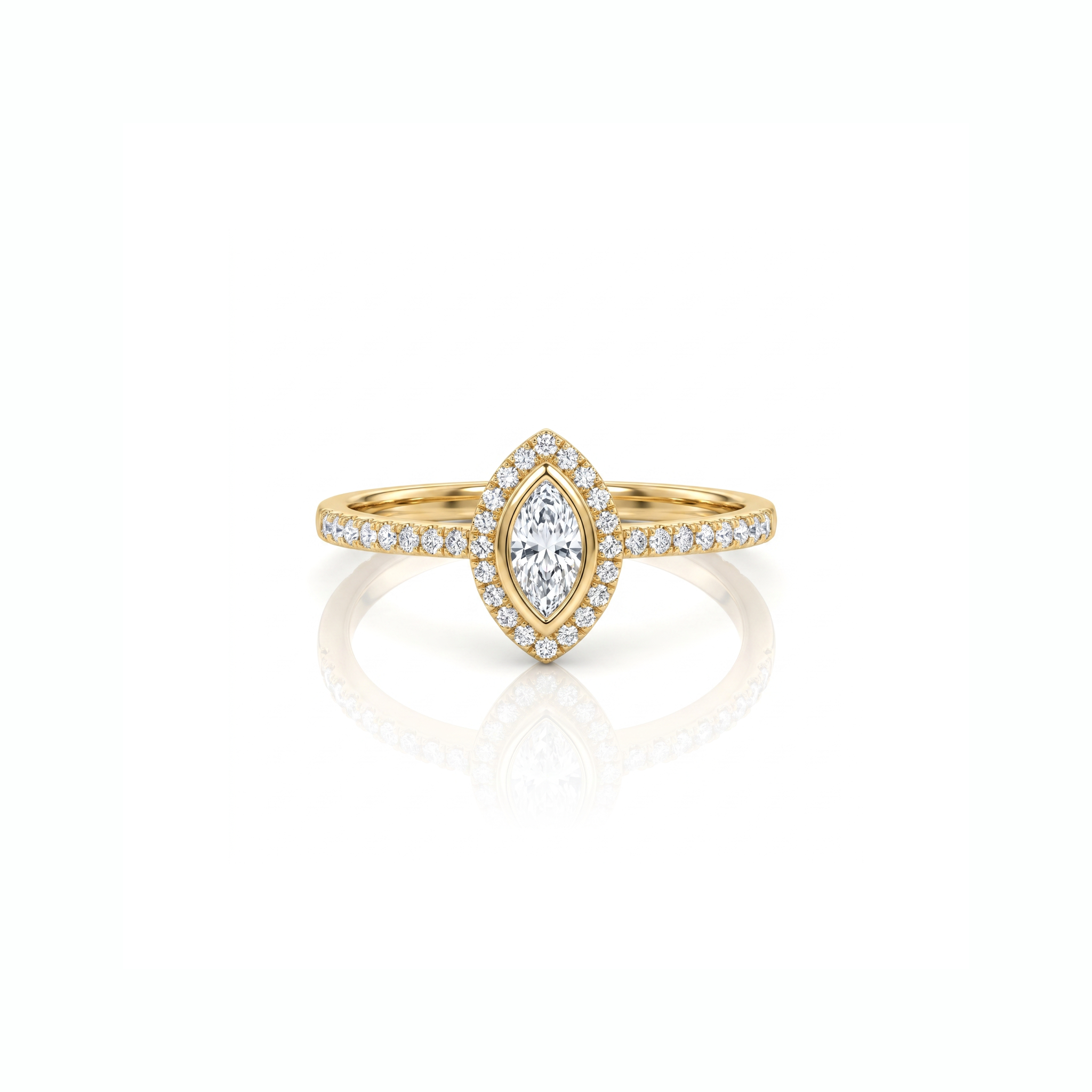Aliança Solitário Moissanita Navete 6x3mm com Moldura- 0.10ct
