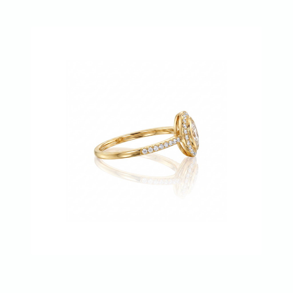 Aliança Solitário Moissanita Navete 6x3mm com Moldura- 0.10ct