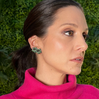 Brinco Earcuff Flores Pavê Zircônia Verde