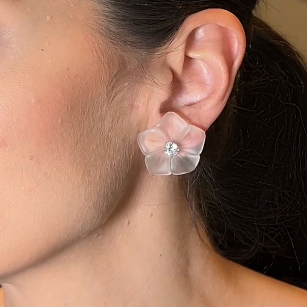 Brinco Flor de Cristal e Solitário