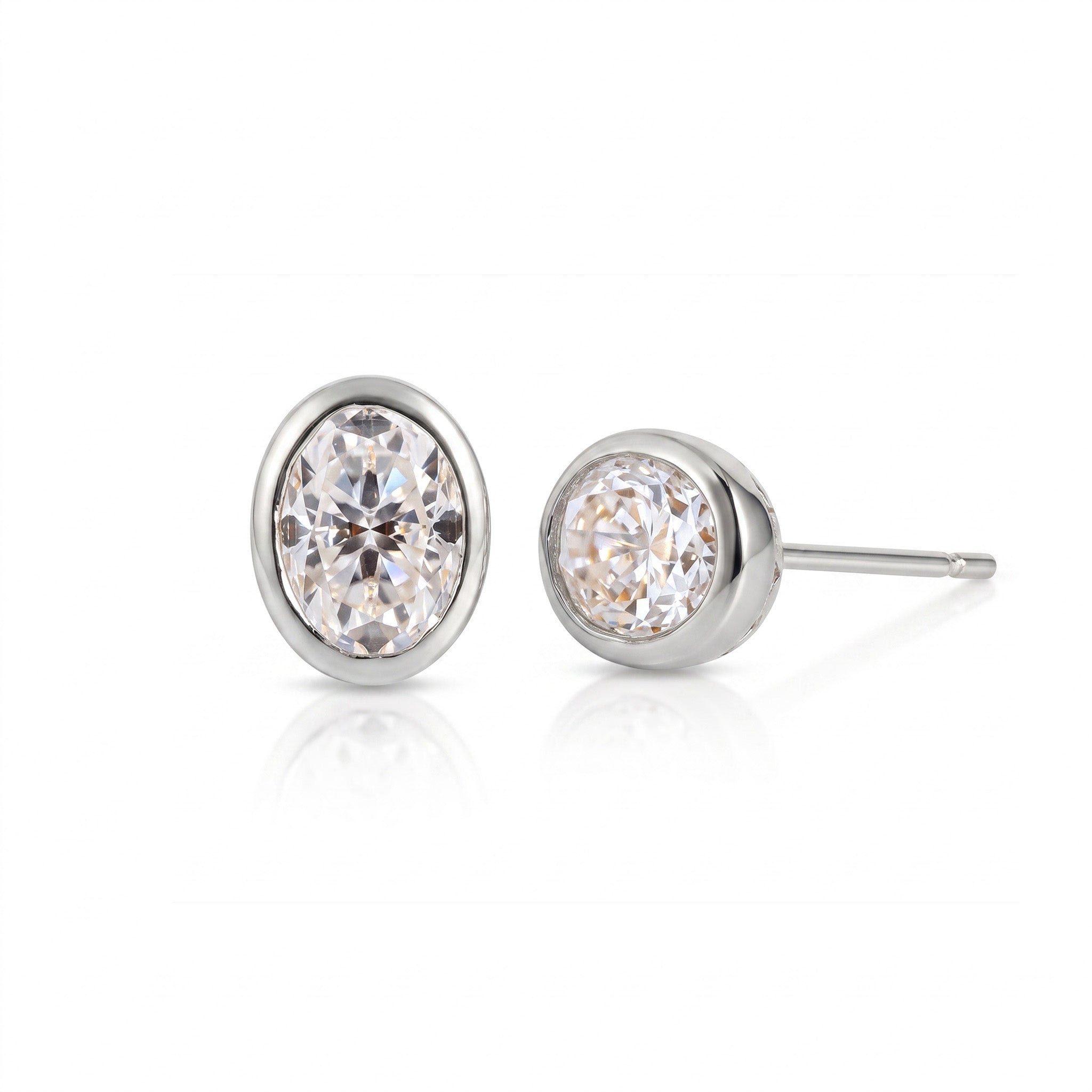 Brinco Solitário Oval de Moissanita 6x8mm Inglesa - 3ct