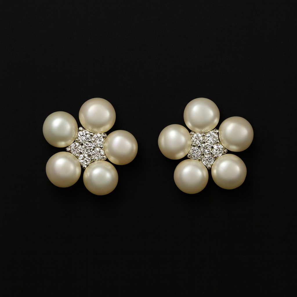 Brinco Rosetinha de Zircônias e Pérolas