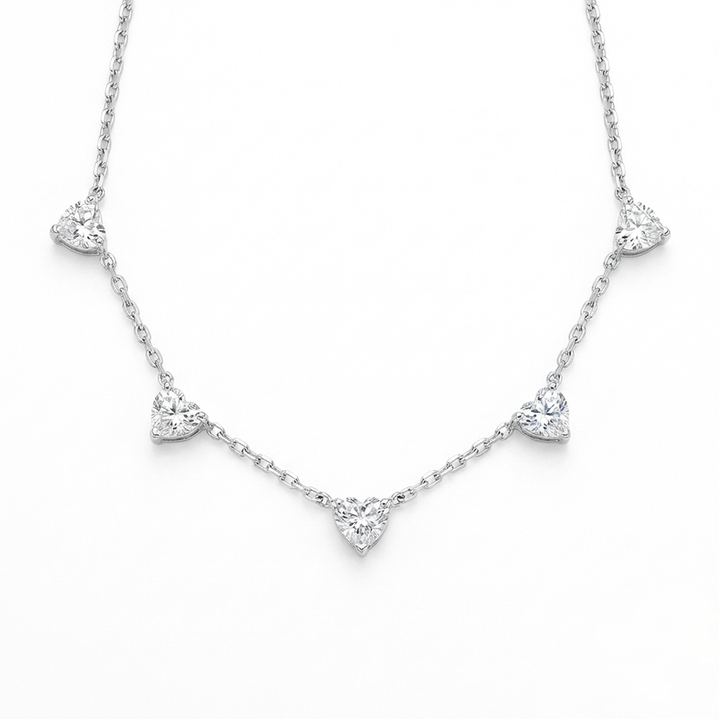Colar Choker 5 Corações Moissanita 1,50ct