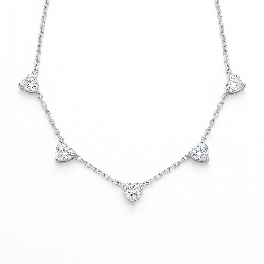 Colar Choker 5 Corações Moissanita 1,50ct