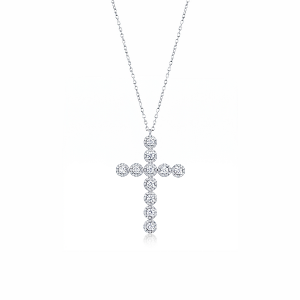 Colar Cruz Moissanitas com Molduras - 1.48ct