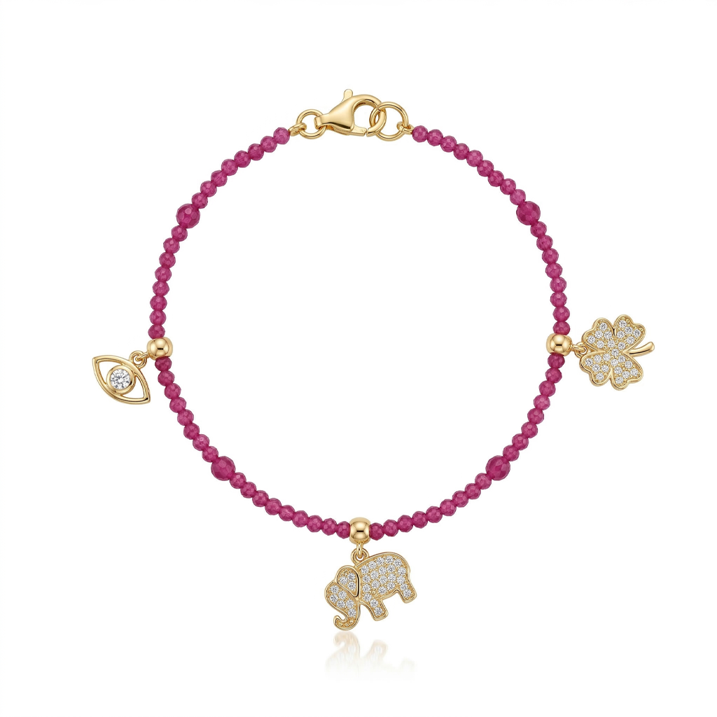 Pulseira Fio de Rubi com Amuletos