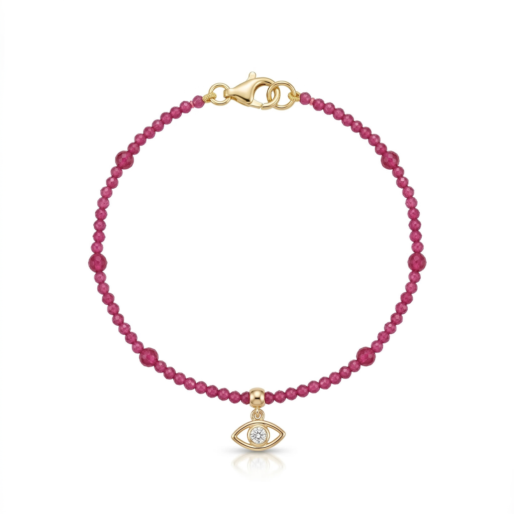 Pulseira Fio de Rubi com Olho Grego