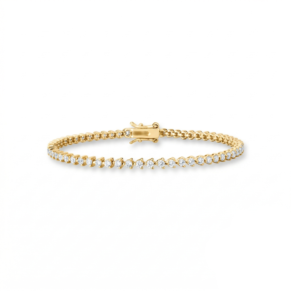 Pulseira Riviera 2mm 3 Garras Banho de Ouro