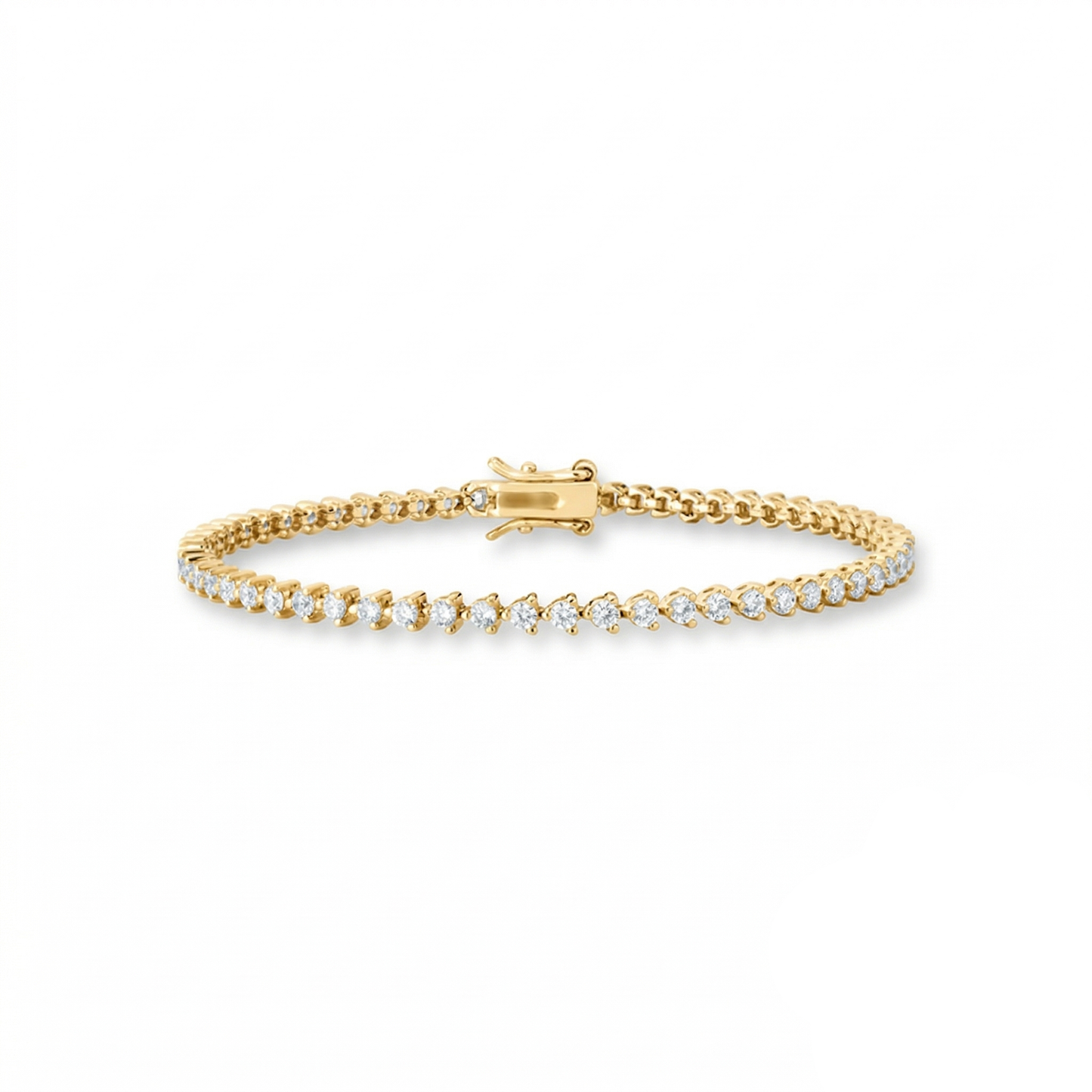 Pulseira Riviera 2mm 3 Garras Banho de Ouro