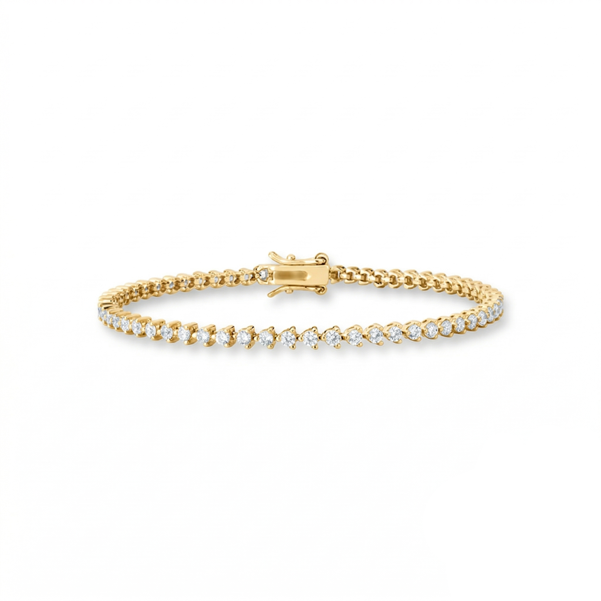 Pulseira Riviera 2mm 3 Garras Banho de Ouro