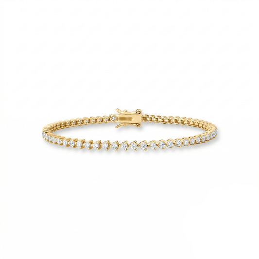 Pulseira Riviera 2mm 3 Garras Banho de Ouro