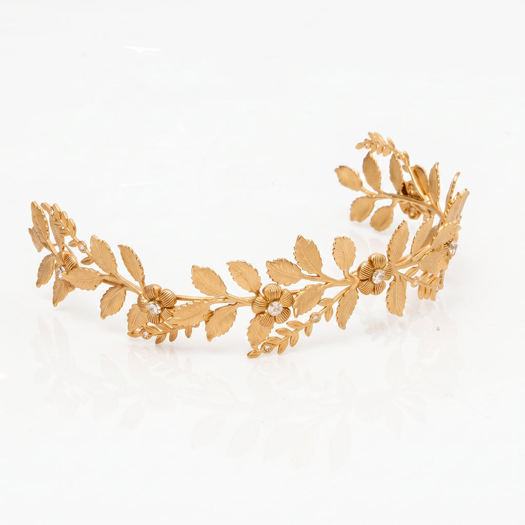 Tiara Folhas Banho Ouro