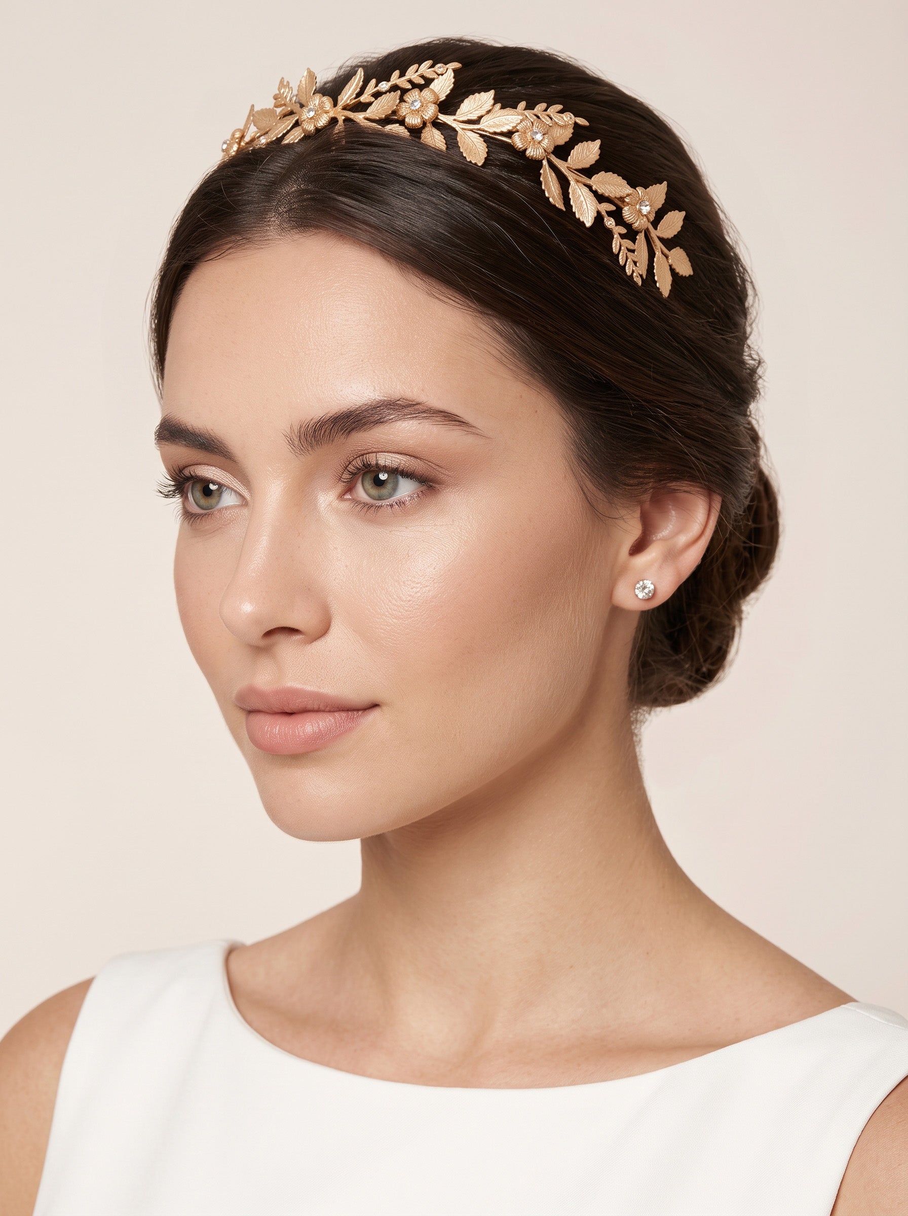 Tiara Folhas Banho Ouro