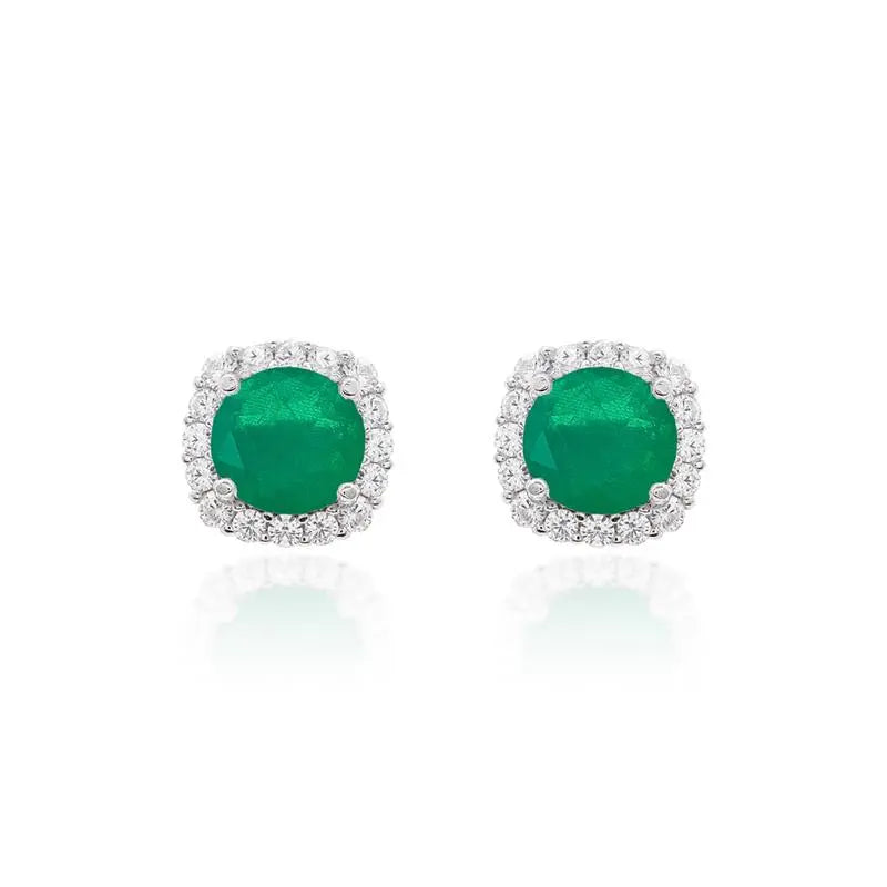 Brinco Esmeralda com Moldura de Zircônias