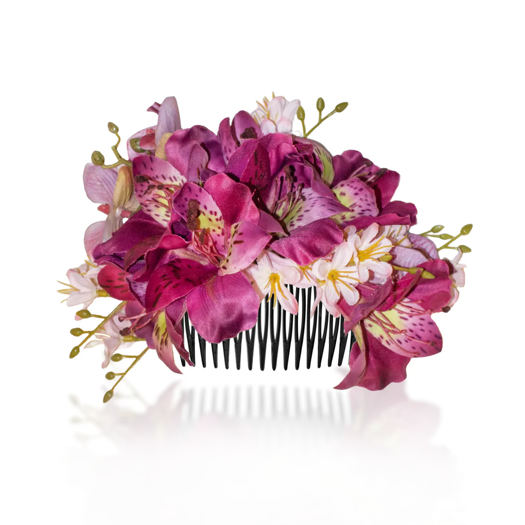 Pente Composição de Orquídeas e Flores de Cerejeira Pink
