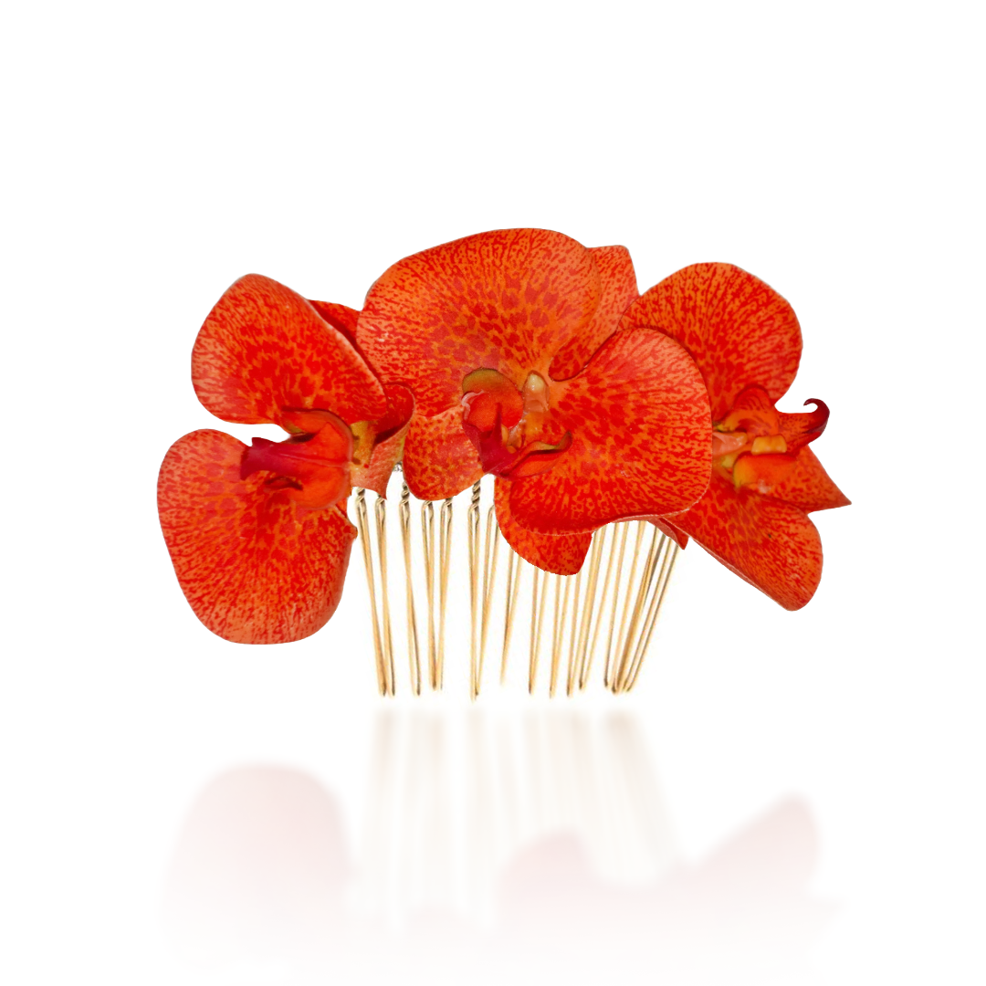 Pente Trio de Orquídeas Coral