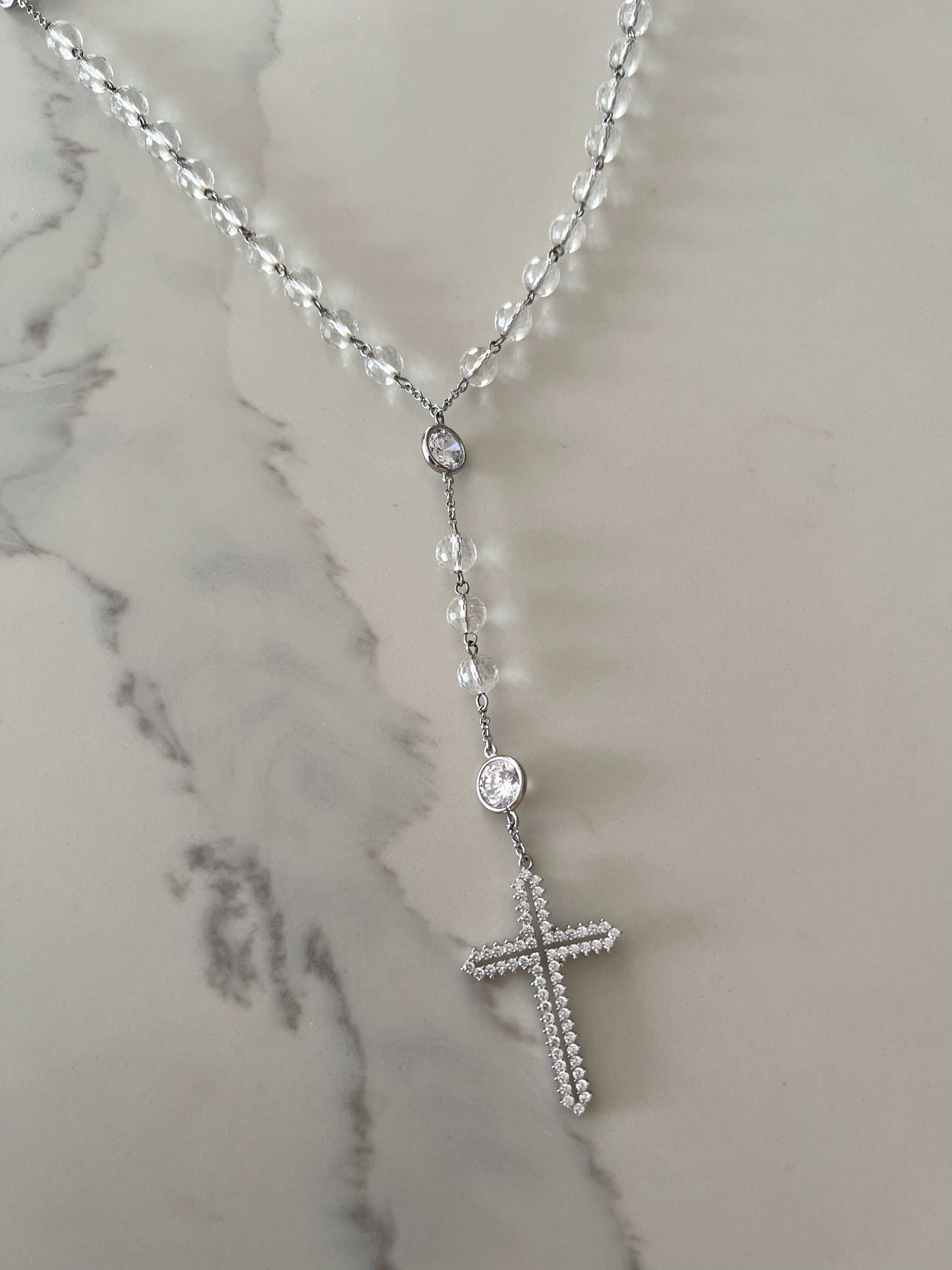 Terço Fio de  Cristal de Rocha e Zircônias