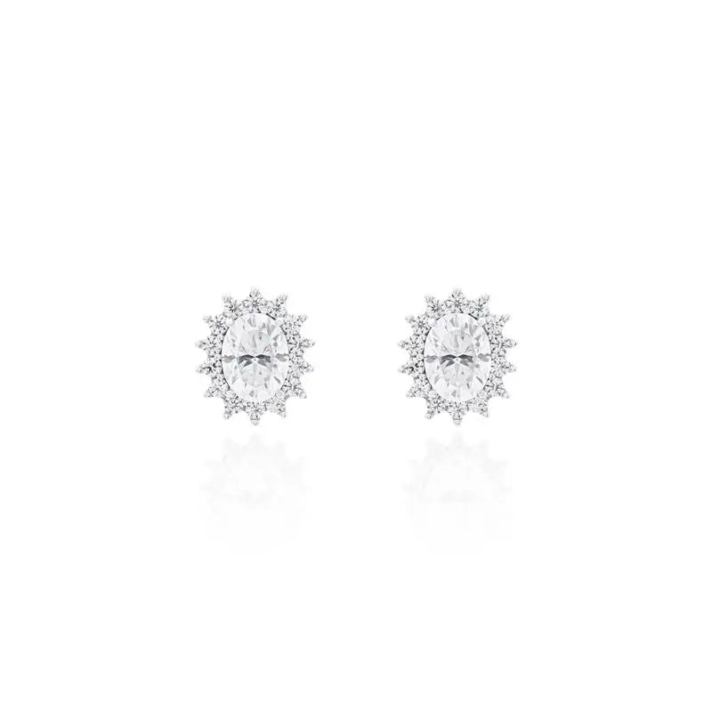 Brinco Oval com Moldura de Moissanita