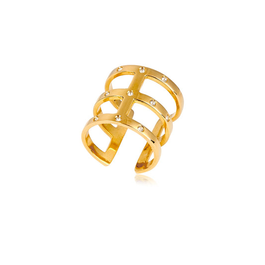 Anel Triplo Topázio Incolor