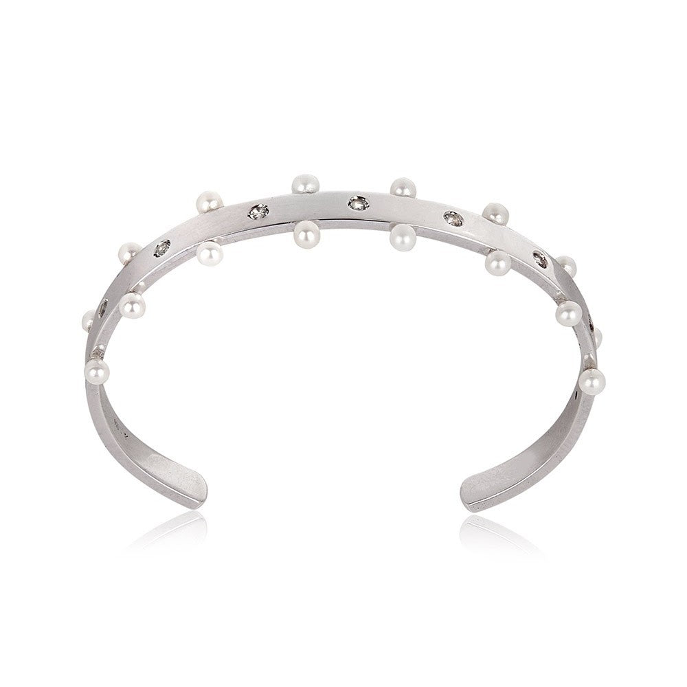Pulseira Bracelete com Topázios e Pérolas Naturais