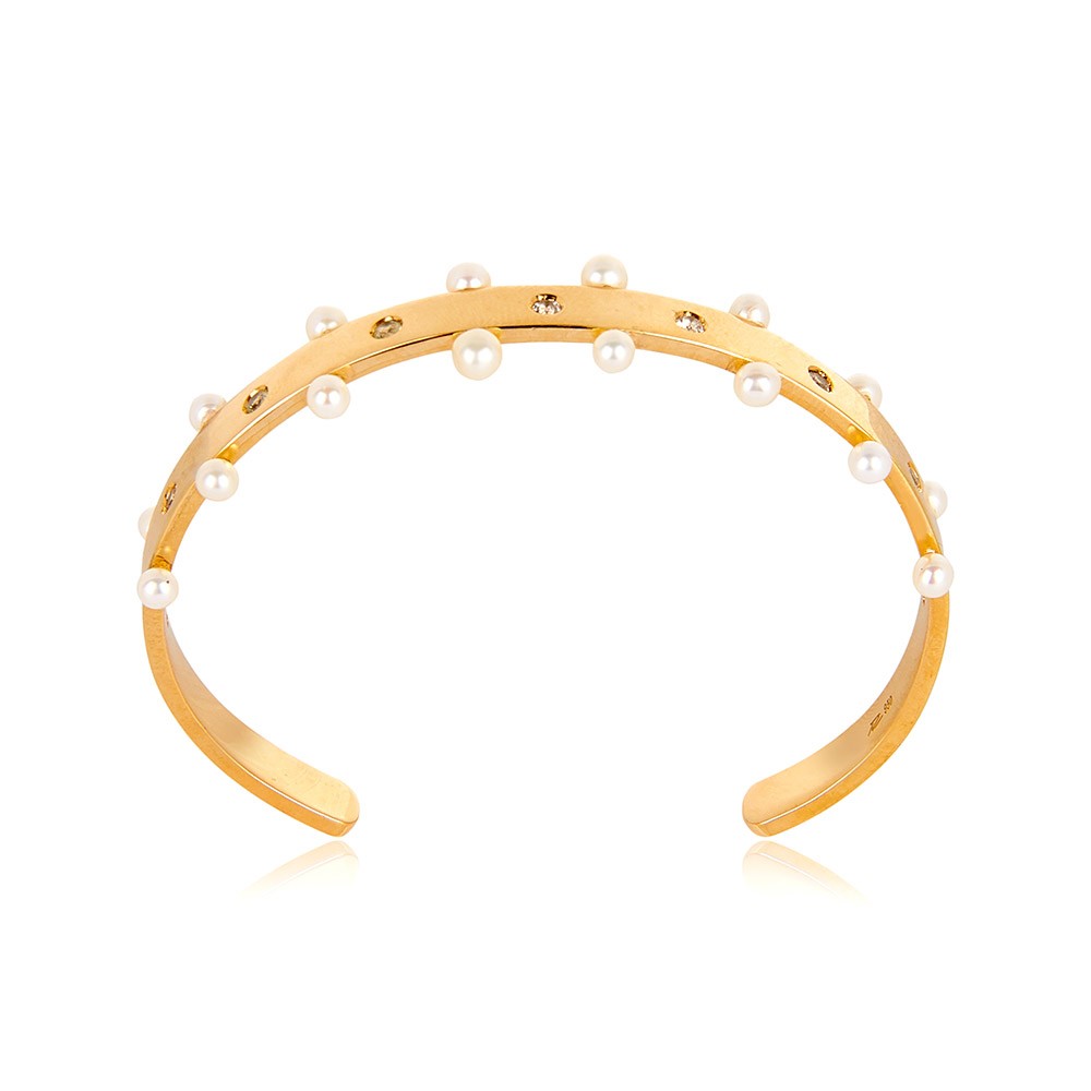 Pulseira Bracelete com Topázios e Pérolas Naturais
