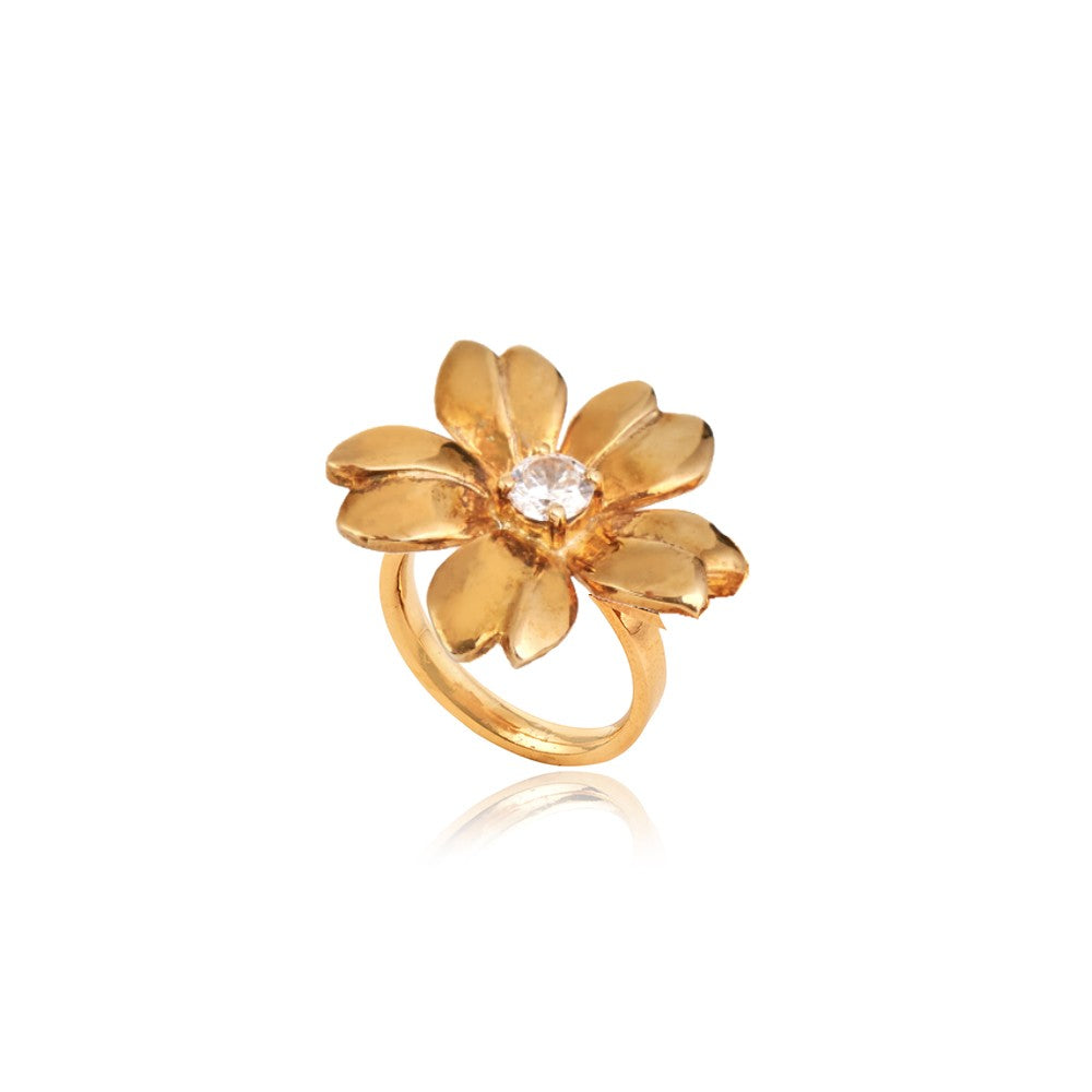 Anel Flor Grande Banho Ouro