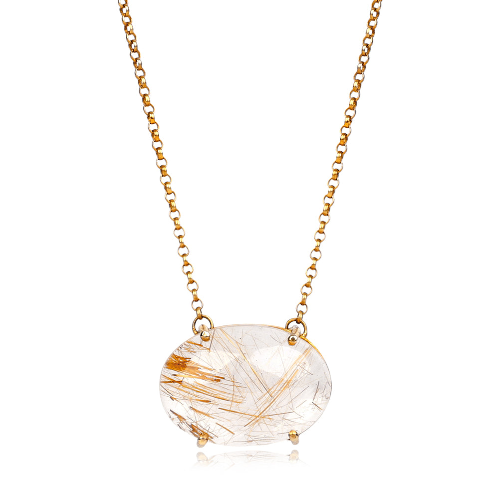 Colar Quartzo Rutilado Cabochon