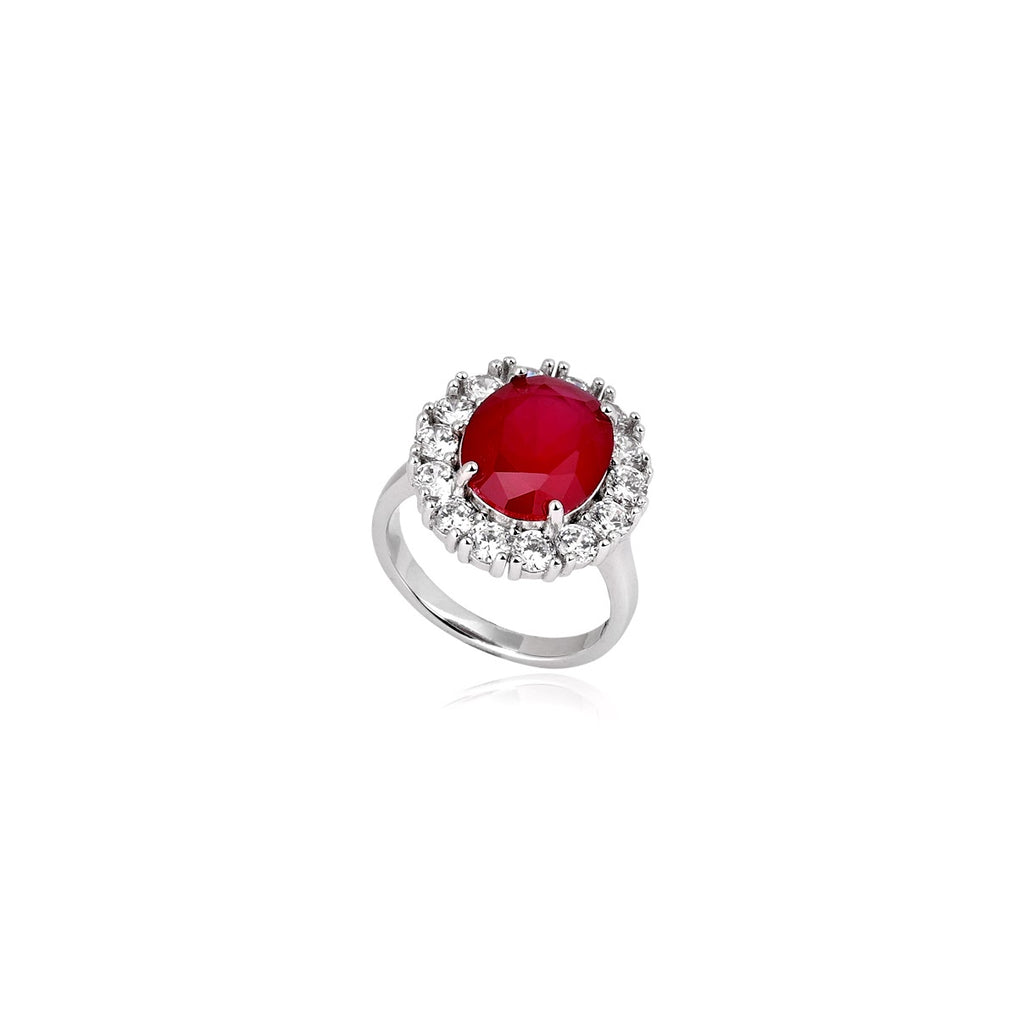 Anel Rubi Oval com Moldura