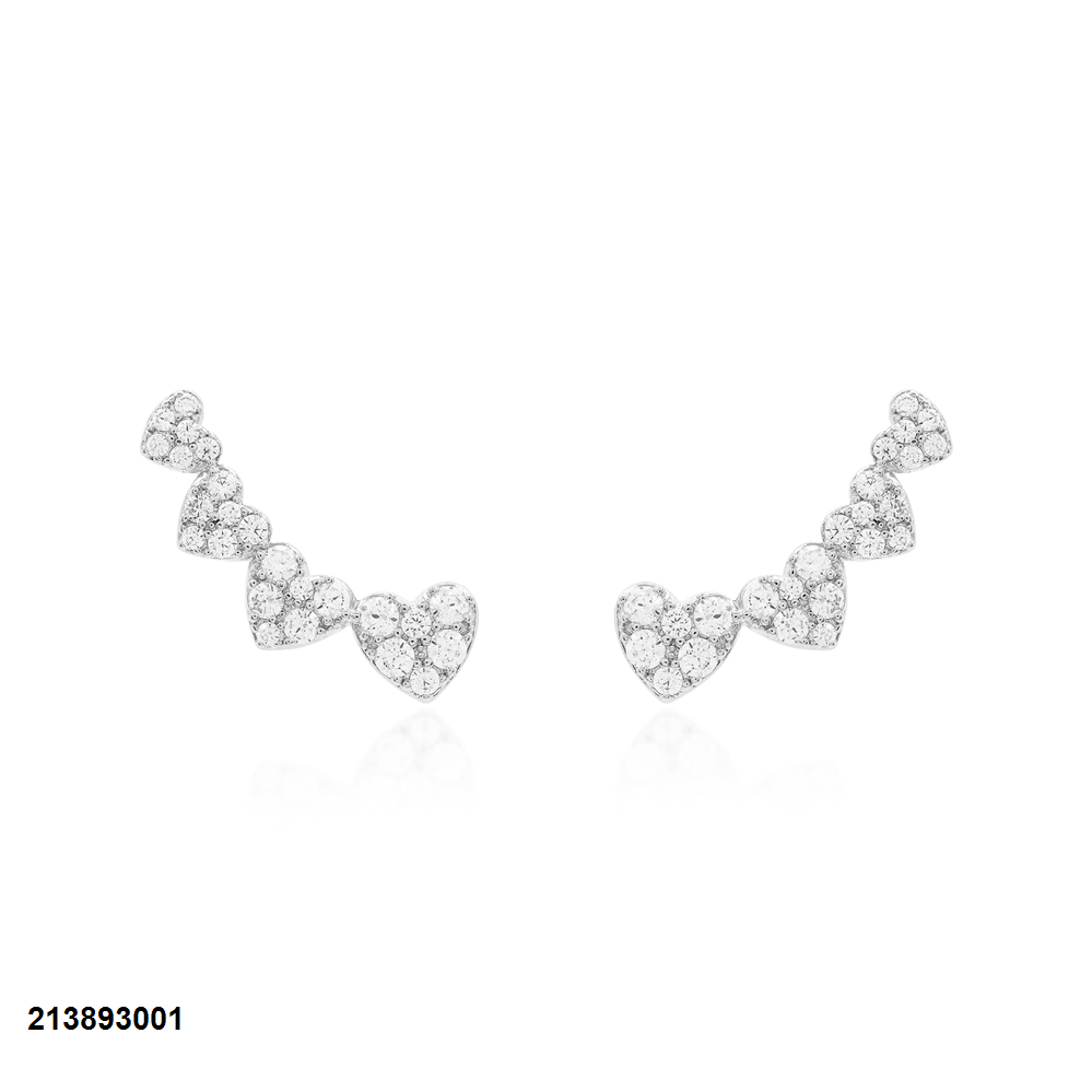 Brinco Earcuff Corações Pavê
