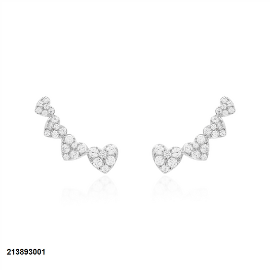 Brinco Earcuff Corações Pavê