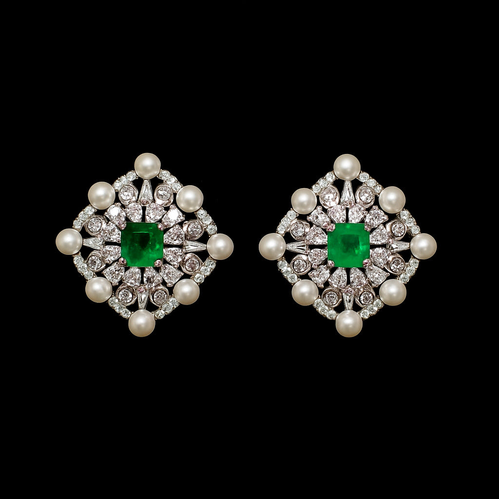 Brinco Esmeraldas com Pérolas